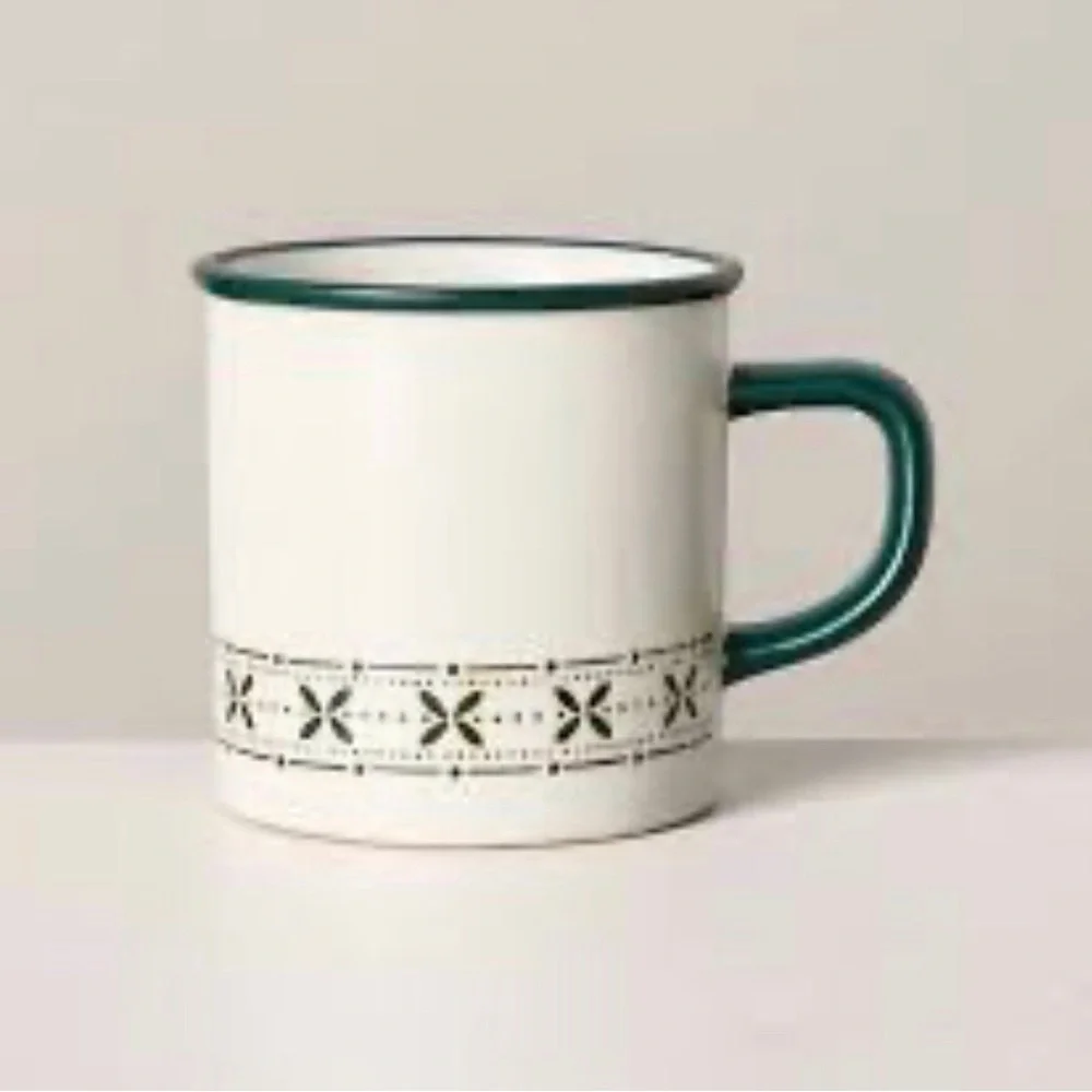 9.5oz Fair Isle Stripe Stoneware Christmas Mug Cream/Green - Hearth & Hand™